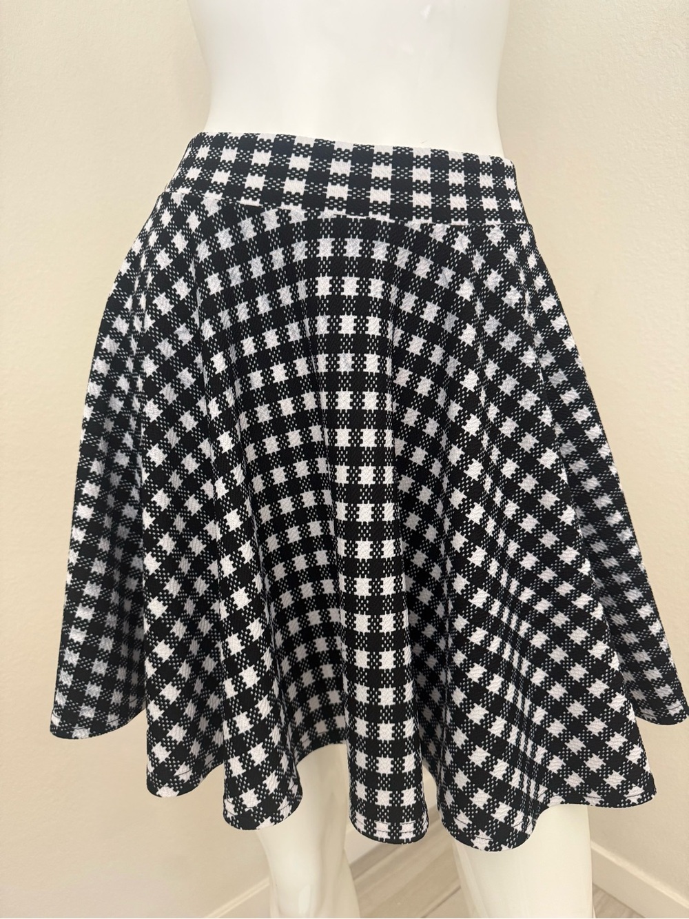 Black & White Check Flared Skirt - Women's Skirt